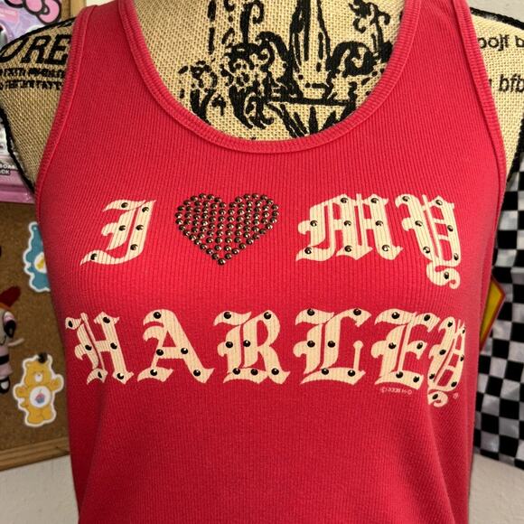 2008 Harley Davidson I Heart My Harley Tank Top Red Rhinestones Trashy Y2k Biker - Picture 3 of 8